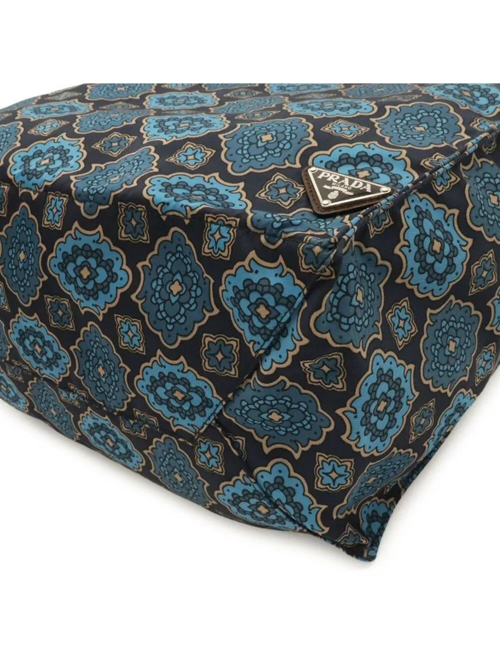 Prada Triangle Logo Tessuto Stampat Tote All Over Print Nylon Leather Navy